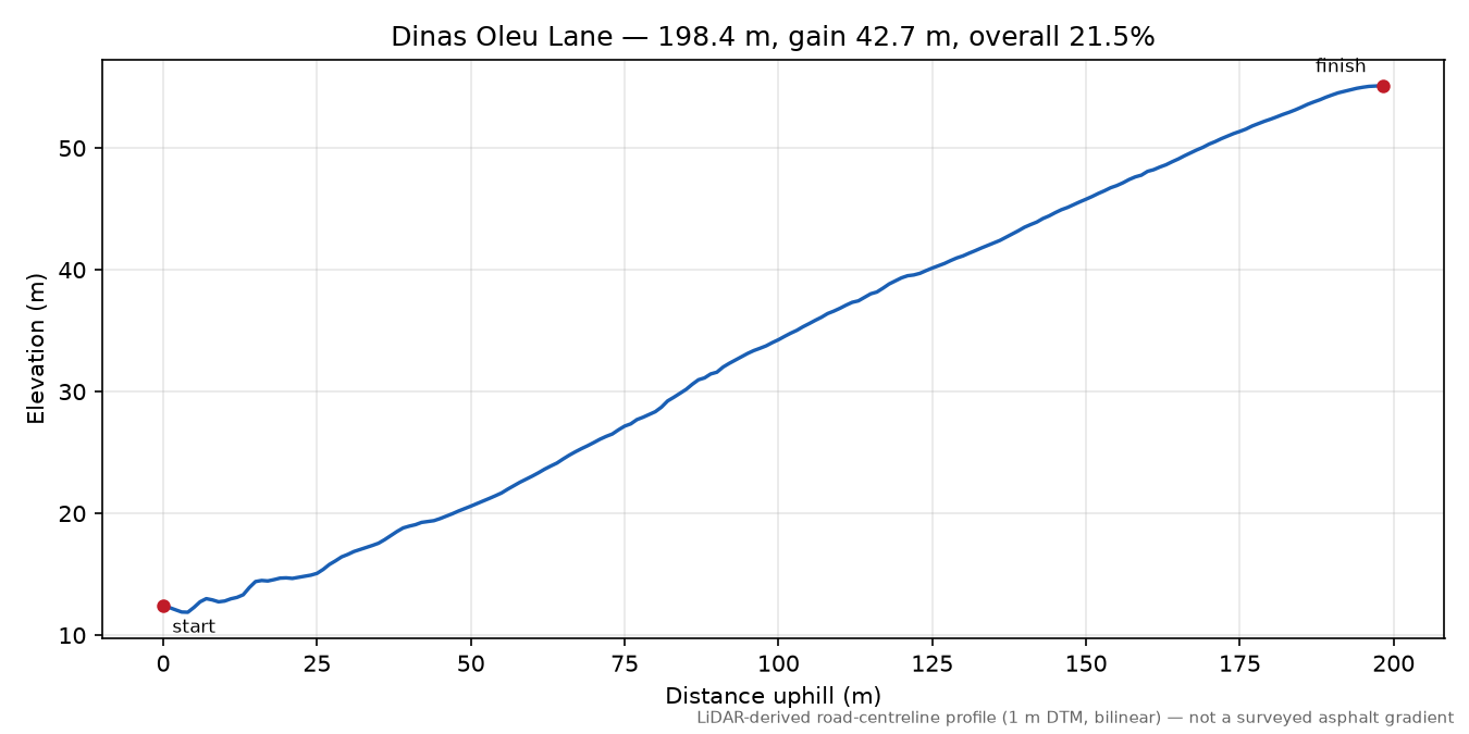 Dinas Oleu Lane elevation profile
