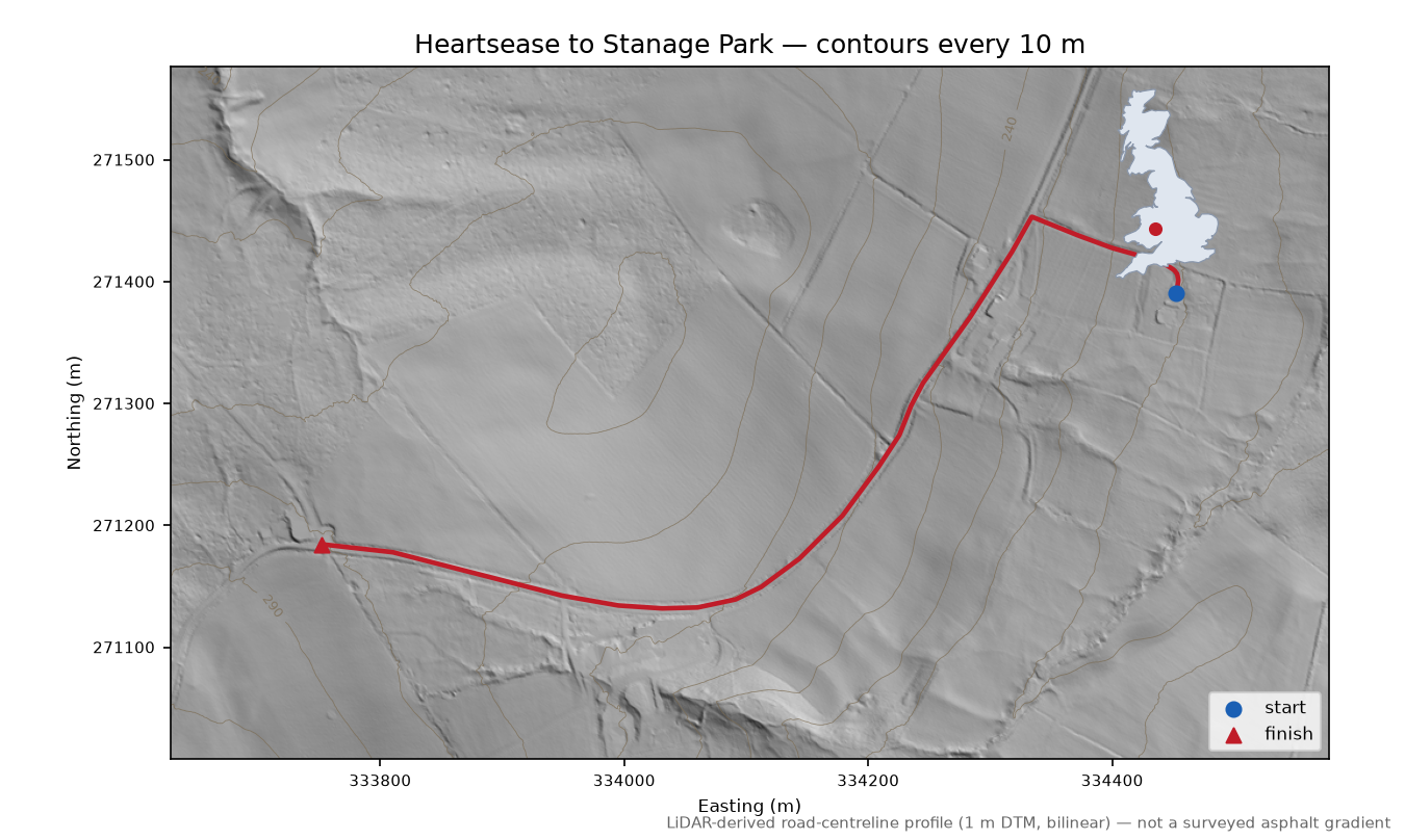 Heartsease to Stanage Park LiDAR hillshade map with contours