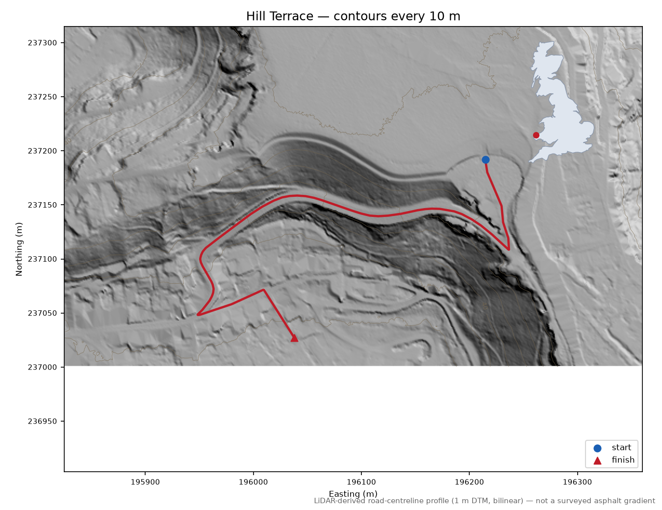 Hill Terrace LiDAR hillshade map with contours