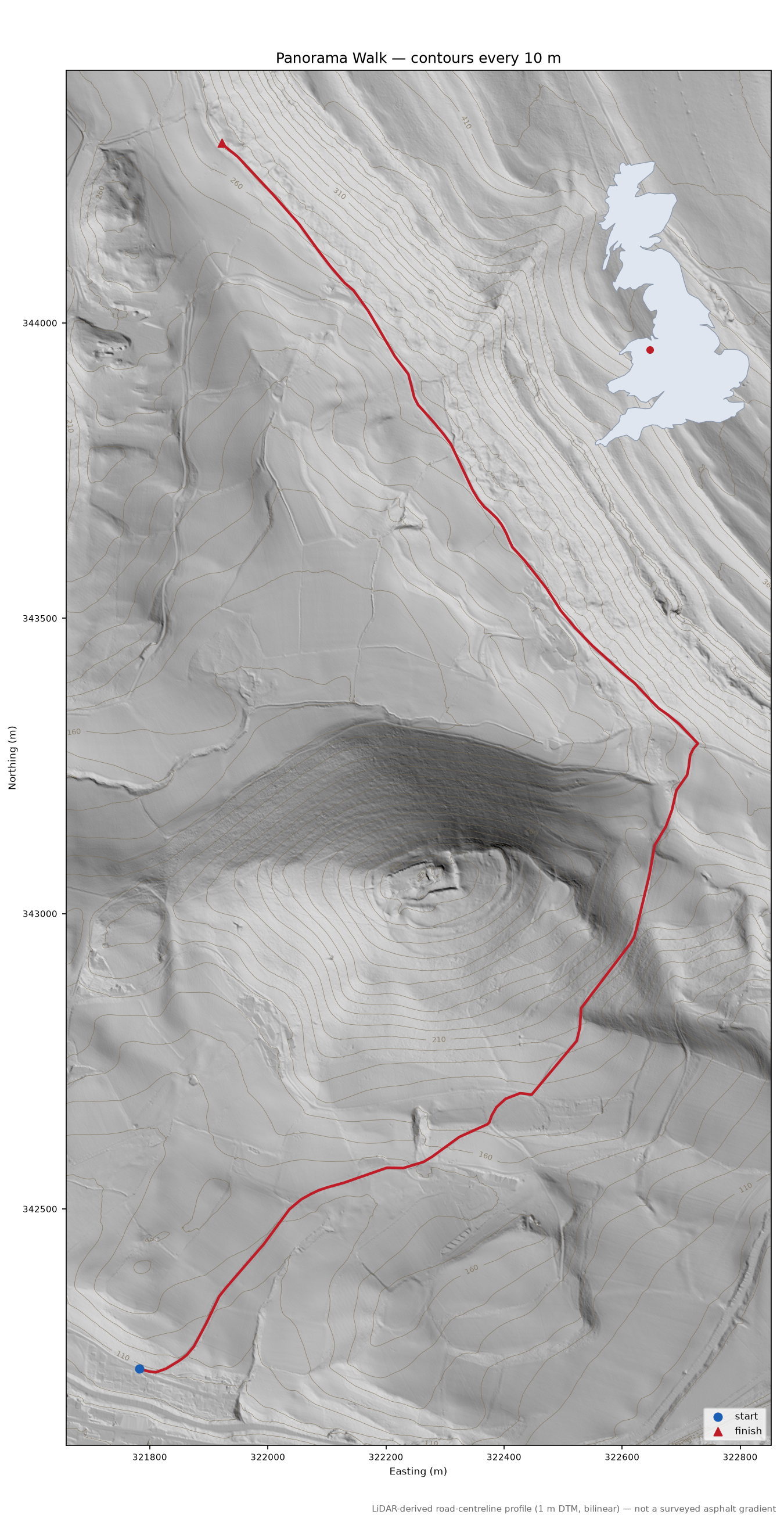 Panorama Walk LiDAR hillshade map with contours