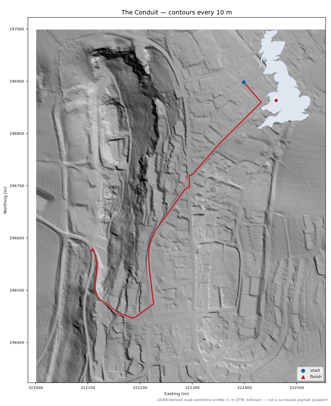 The Conduit LiDAR hillshade map with contours