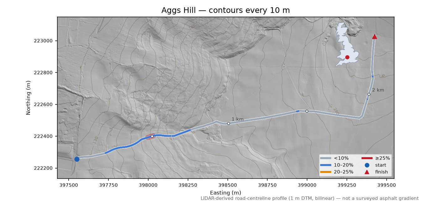 Aggs Hill LiDAR hillshade map with contours