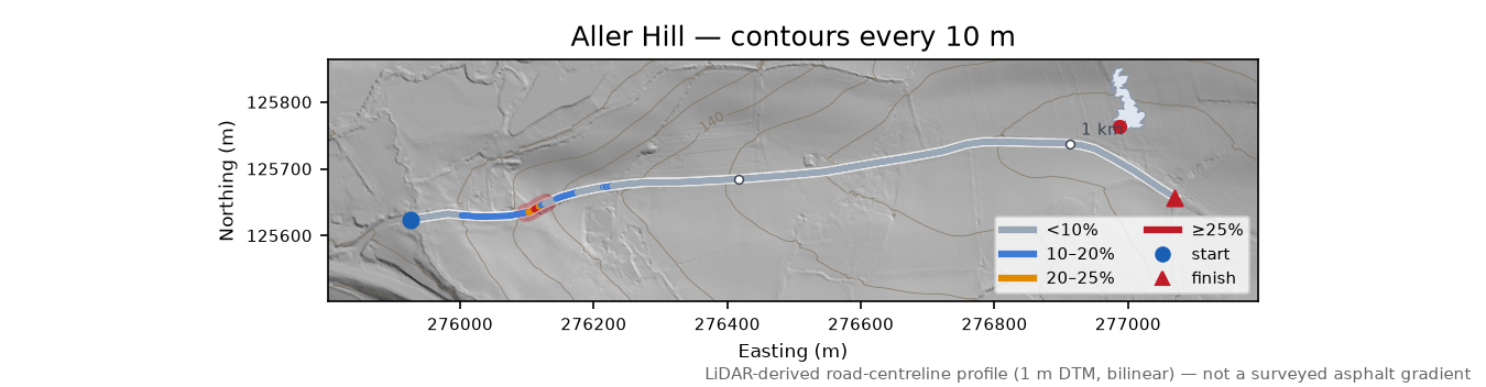 Aller Hill LiDAR hillshade map with contours