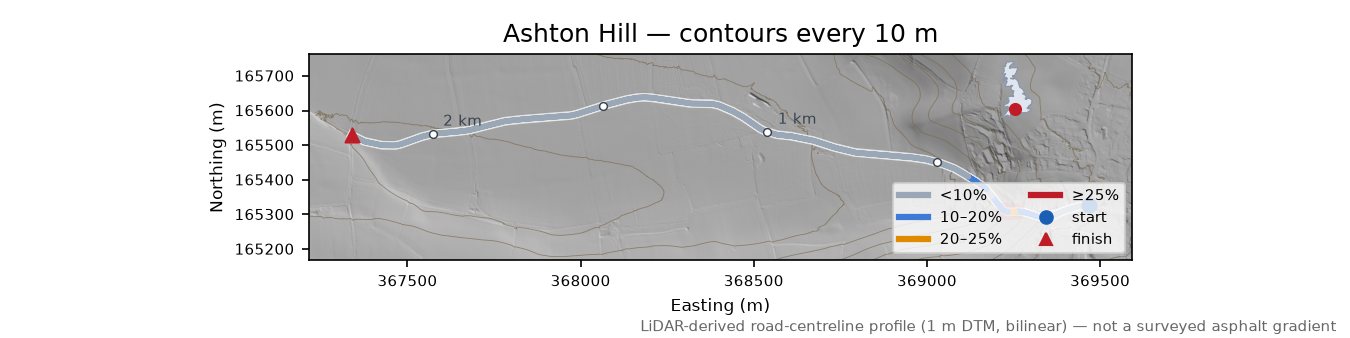 Ashton Hill LiDAR hillshade map with contours