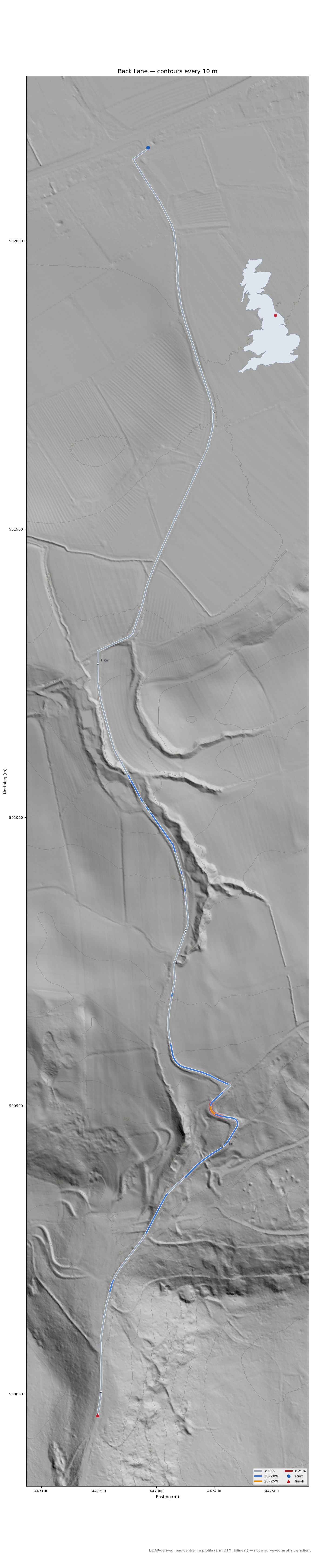 Back Lane LiDAR hillshade map with contours