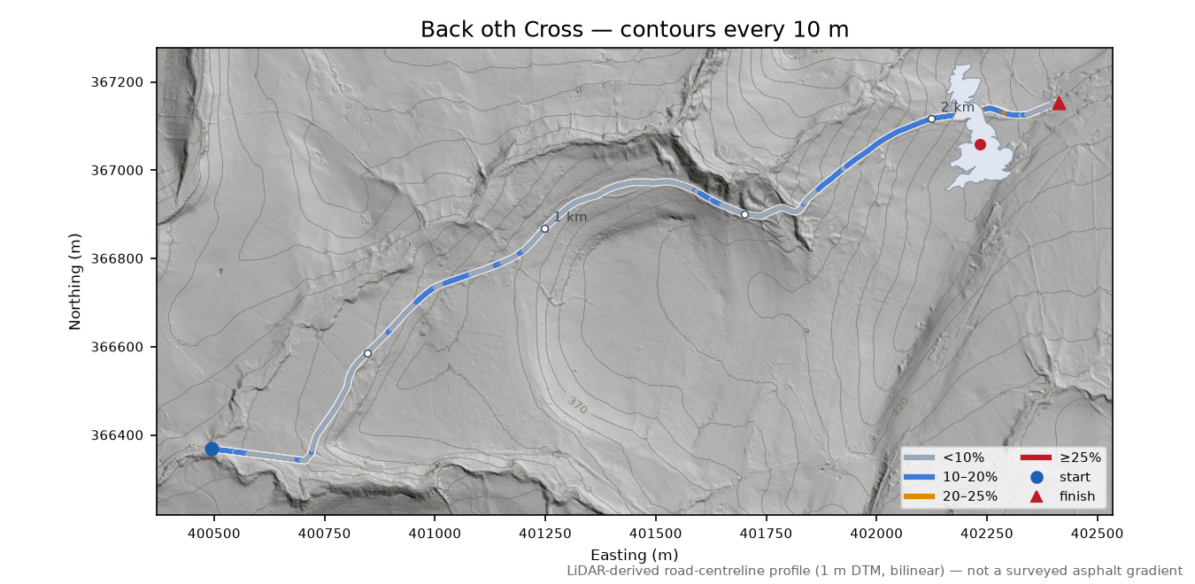Back oth Cross LiDAR hillshade map with contours