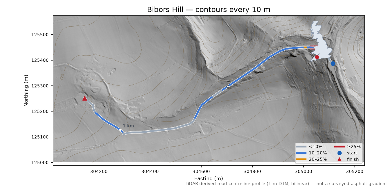 Bibors Hill LiDAR hillshade map with contours