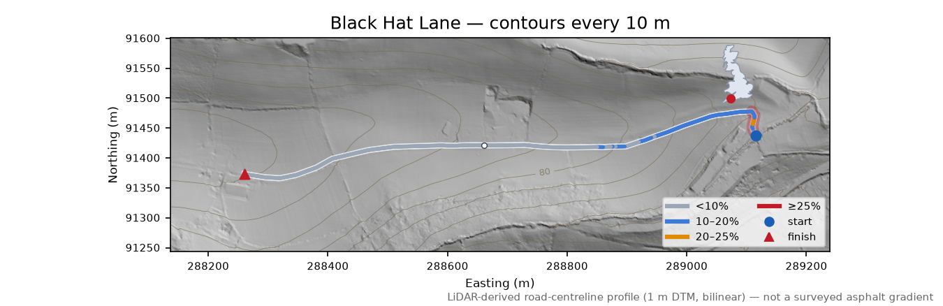 Black Hat Lane LiDAR hillshade map with contours