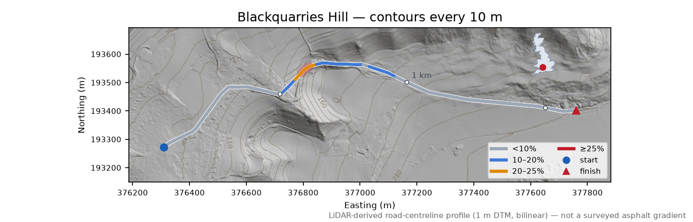 Blackquarries Hill LiDAR hillshade map with contours