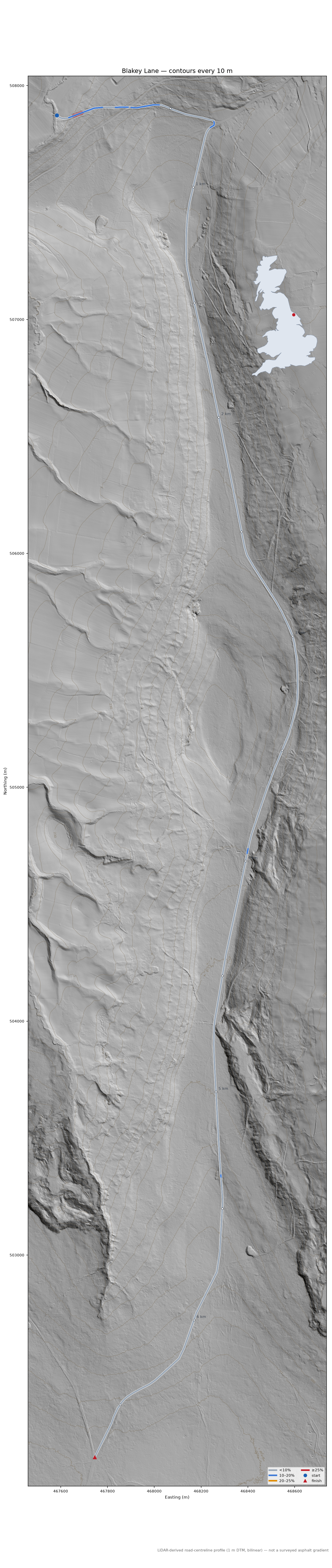 Blakey Lane LiDAR hillshade map with contours