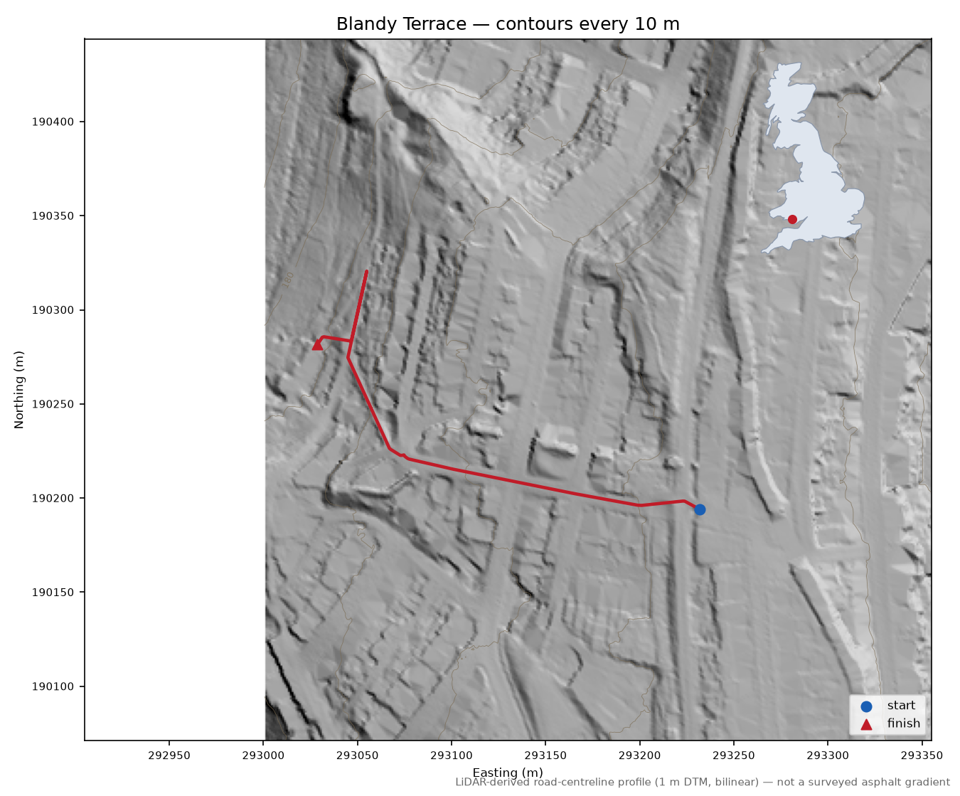 Blandy Terrace LiDAR hillshade map with contours