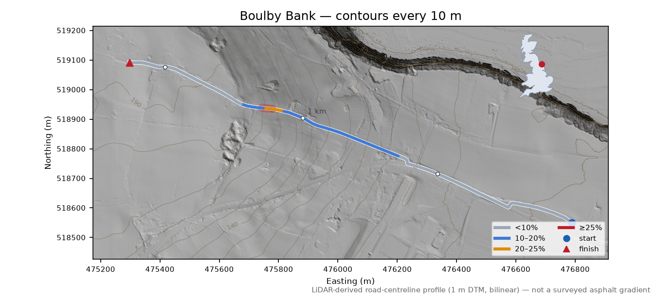 Boulby Bank LiDAR hillshade map with contours