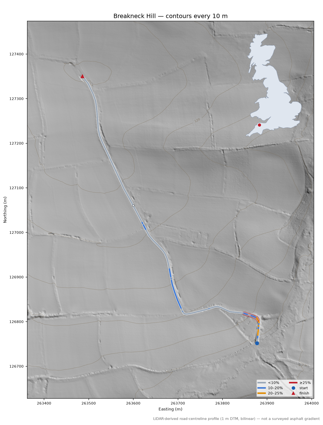 Breakneck Hill LiDAR hillshade map with contours