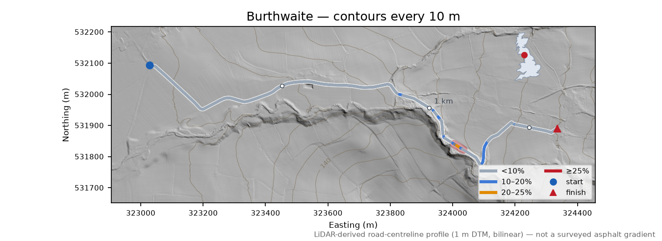 Burthwaite LiDAR hillshade map with contours