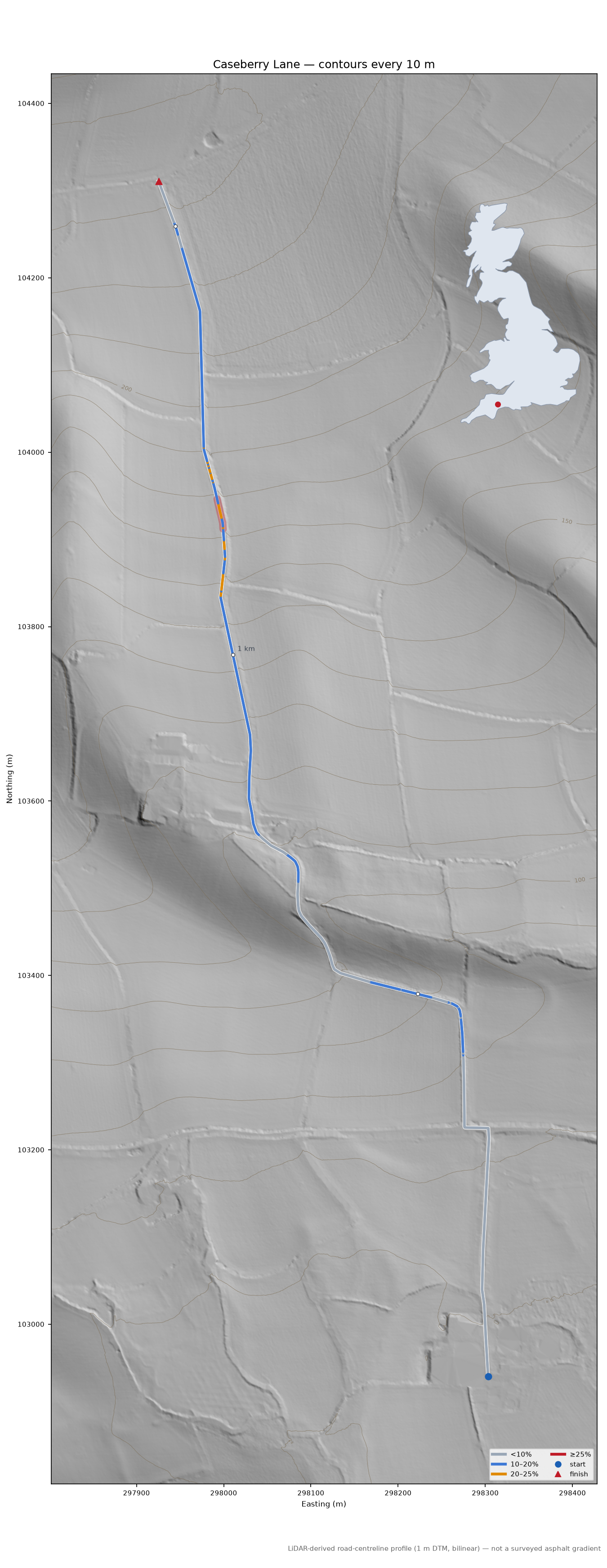 Caseberry Lane LiDAR hillshade map with contours