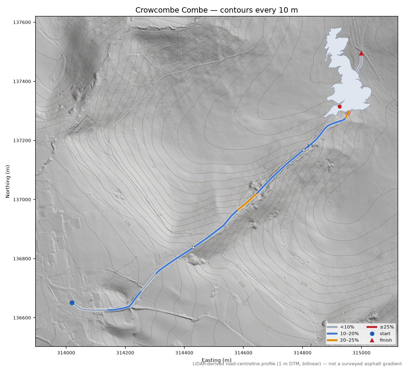 Crowcombe Combe LiDAR hillshade map with contours