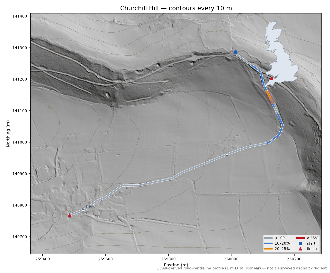 Churchill Hill LiDAR hillshade map with contours