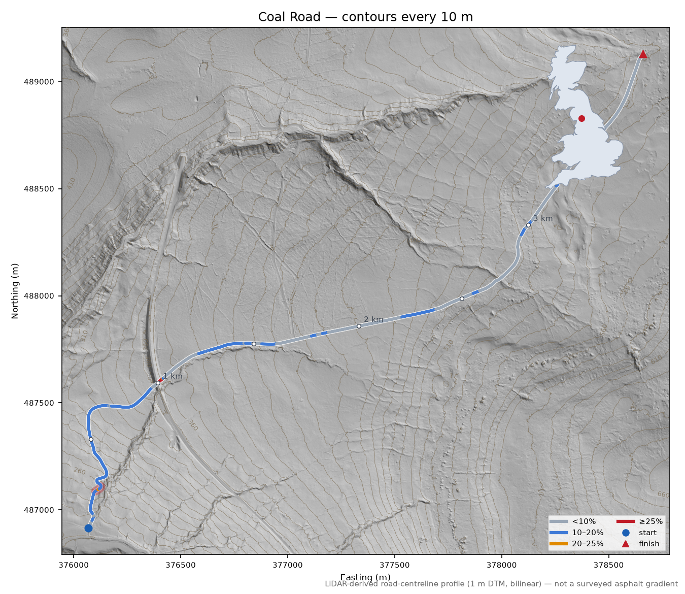 Coal Road LiDAR hillshade map with contours