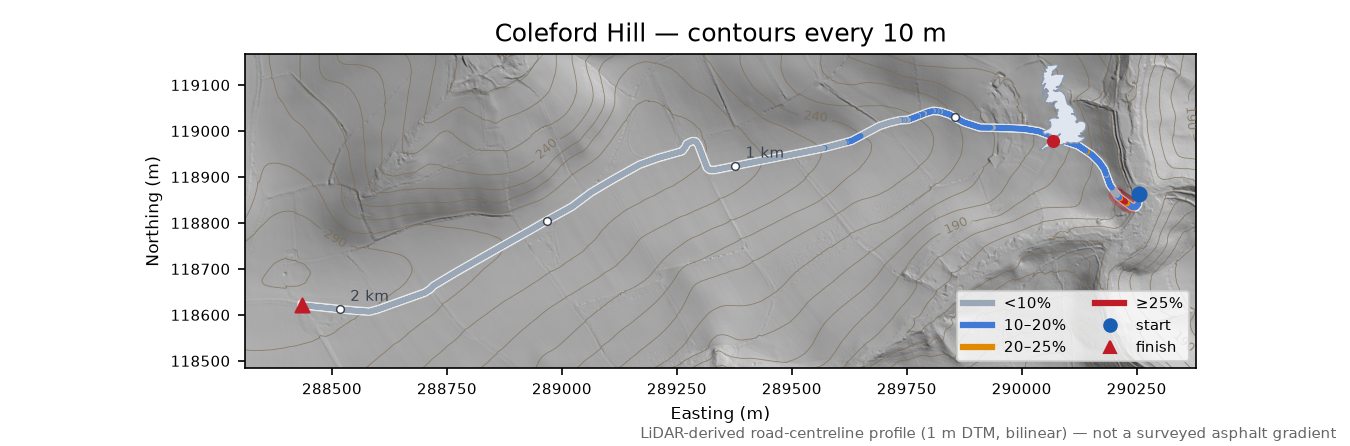 Coleford Hill LiDAR hillshade map with contours