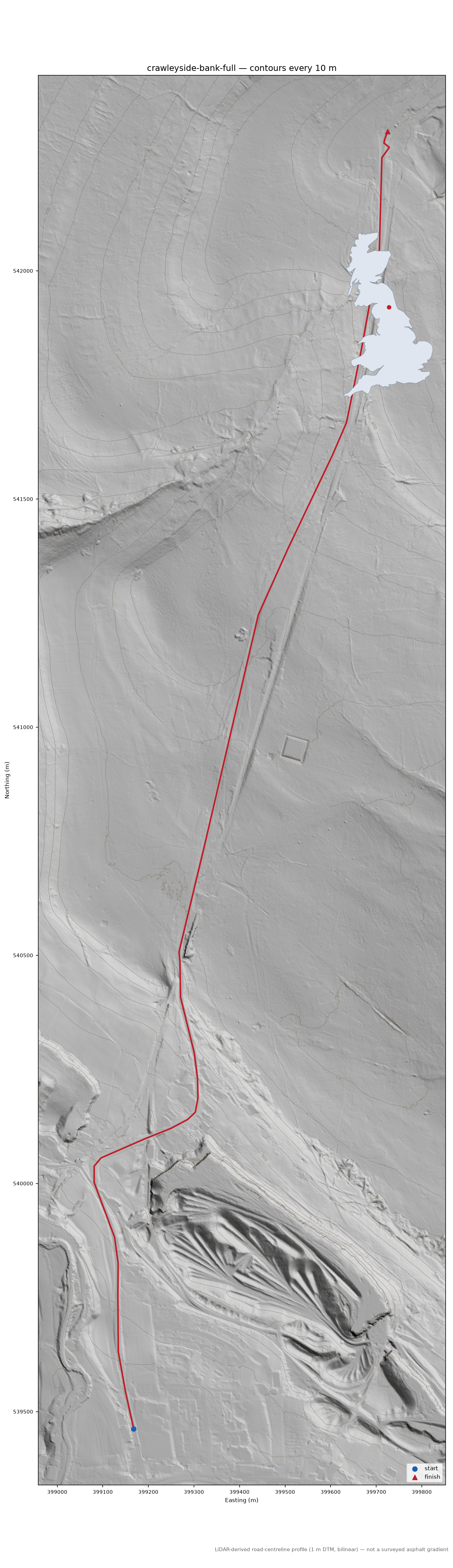 Crawleyside Bank LiDAR hillshade map with contours