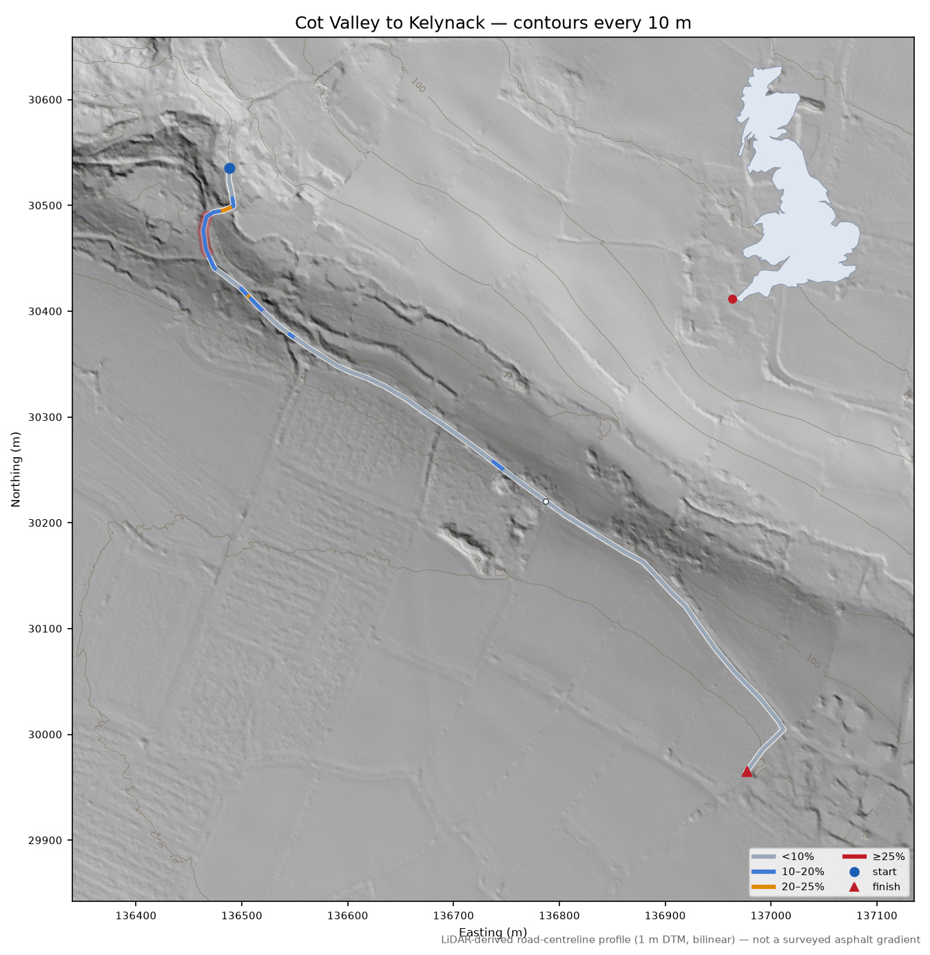 Cot Valley to Kelynack LiDAR hillshade map with contours