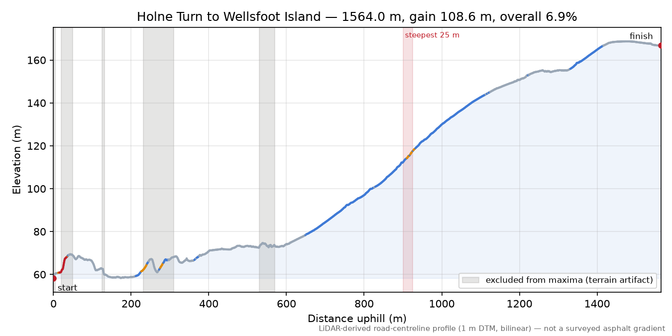 Holne Turn to Wellsfoot Island elevation profile