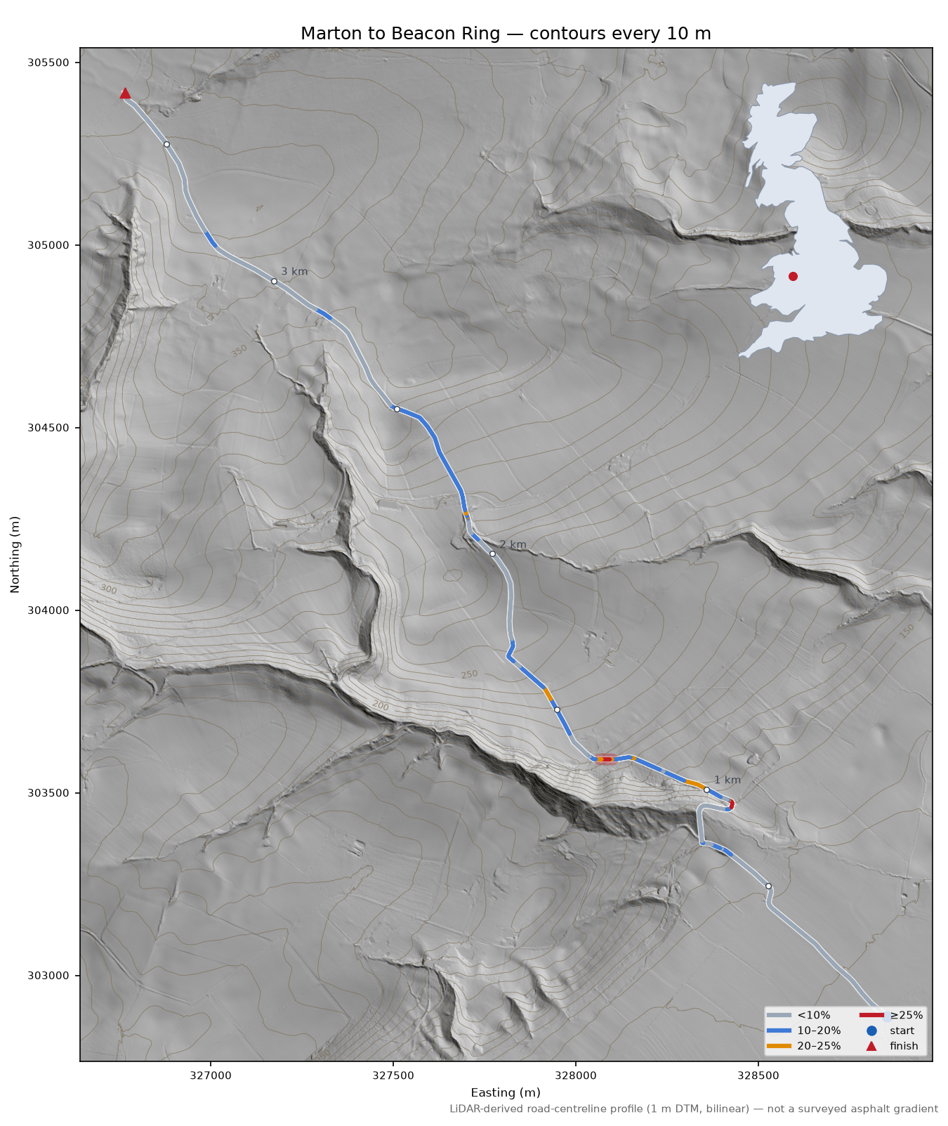 Marton to Beacon Ring LiDAR hillshade map with contours