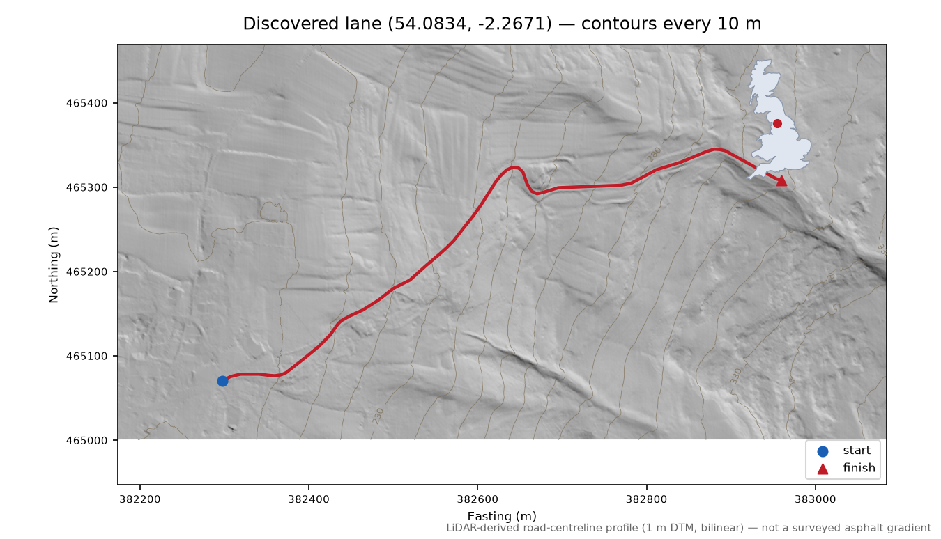 Langcliffe Scar LiDAR hillshade map with contours
