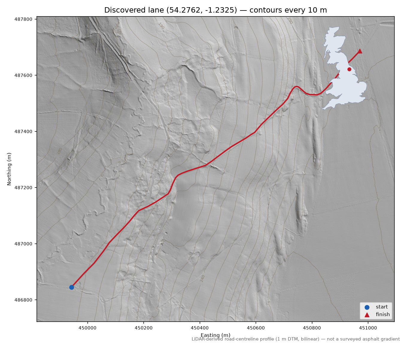 Boltby Bank LiDAR hillshade map with contours