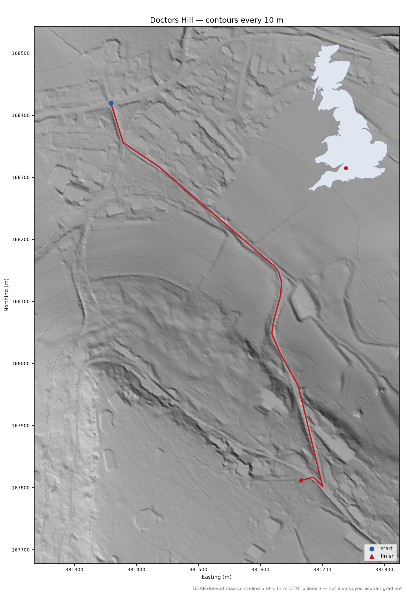 Doctors Hill LiDAR hillshade map with contours