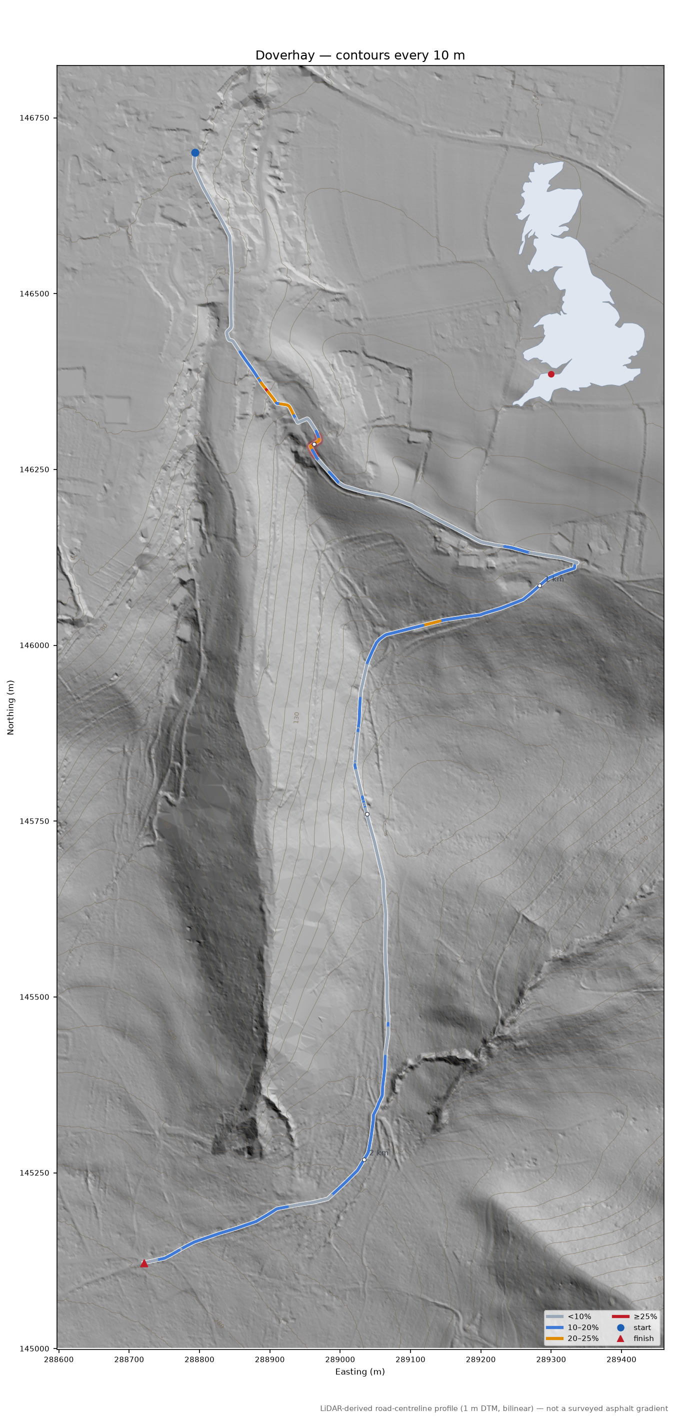 Doverhay LiDAR hillshade map with contours