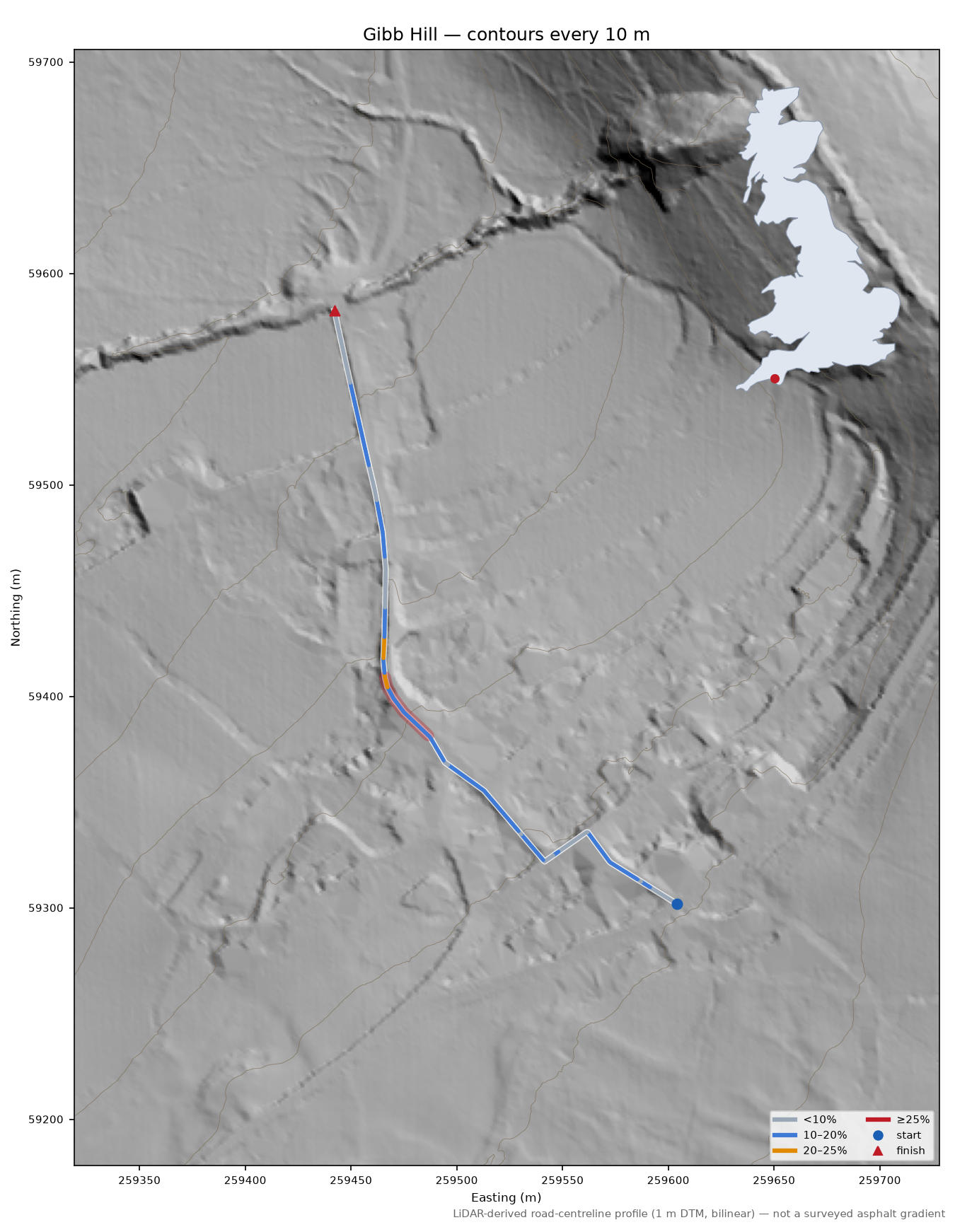 Gibb Hill LiDAR hillshade map with contours