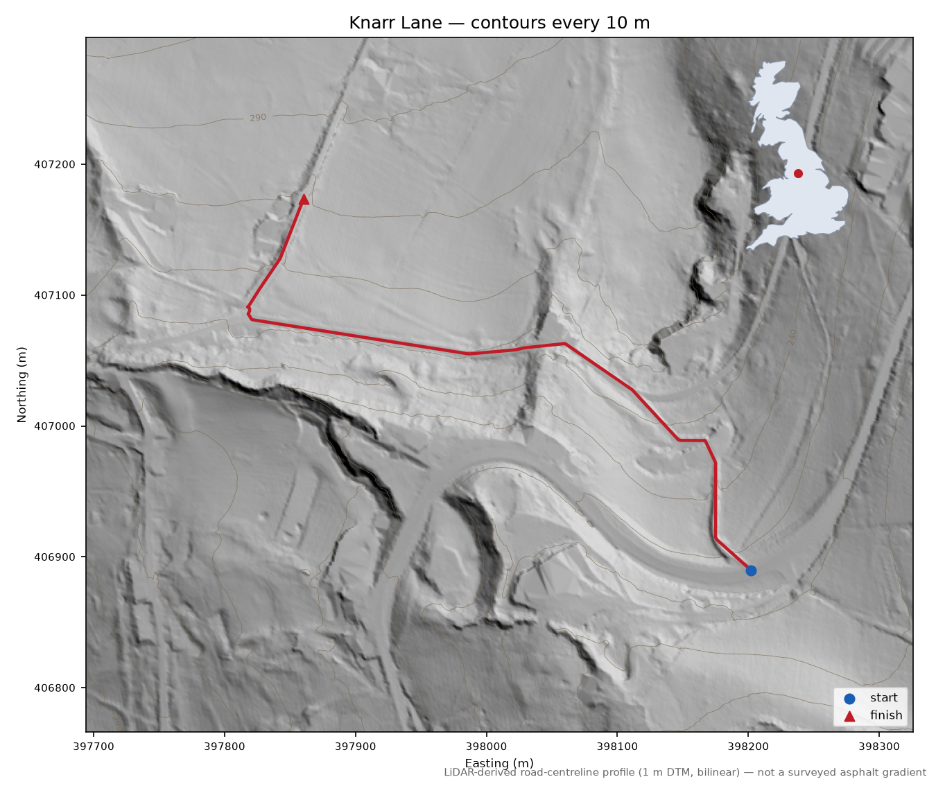 Knarr Lane LiDAR hillshade map with contours
