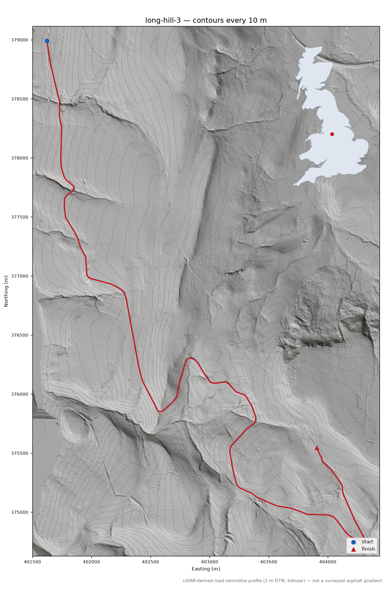 Long Hill LiDAR hillshade map with contours