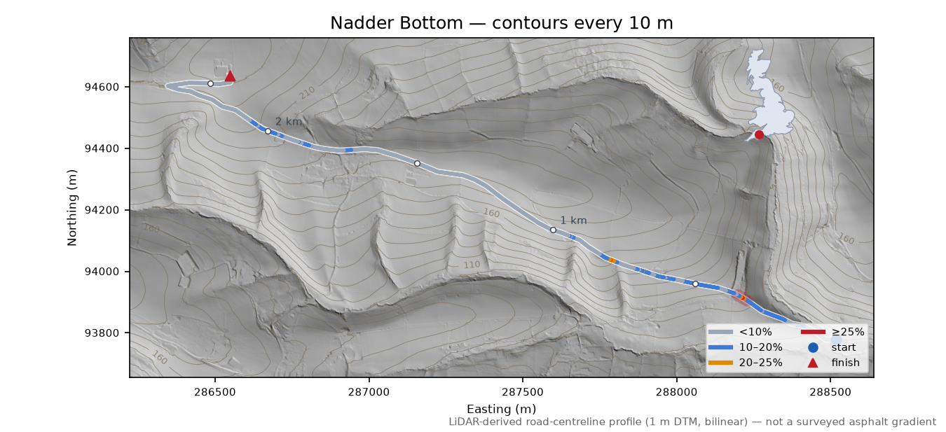Nadder Bottom LiDAR hillshade map with contours