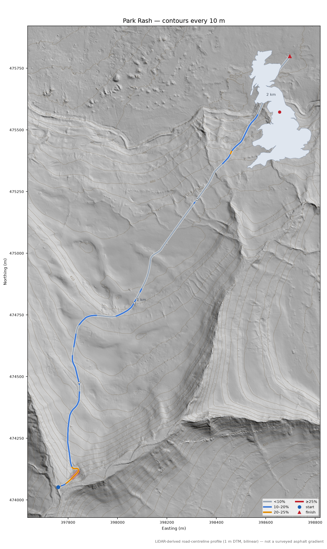 Park Rash LiDAR hillshade map with contours