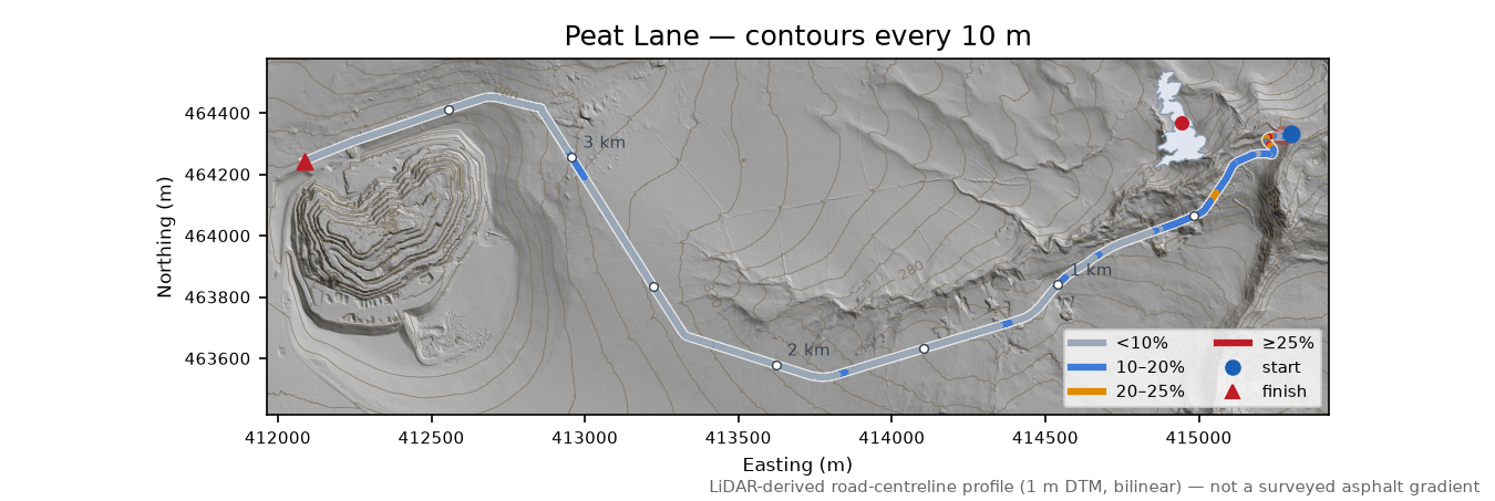 Peat Lane LiDAR hillshade map with contours