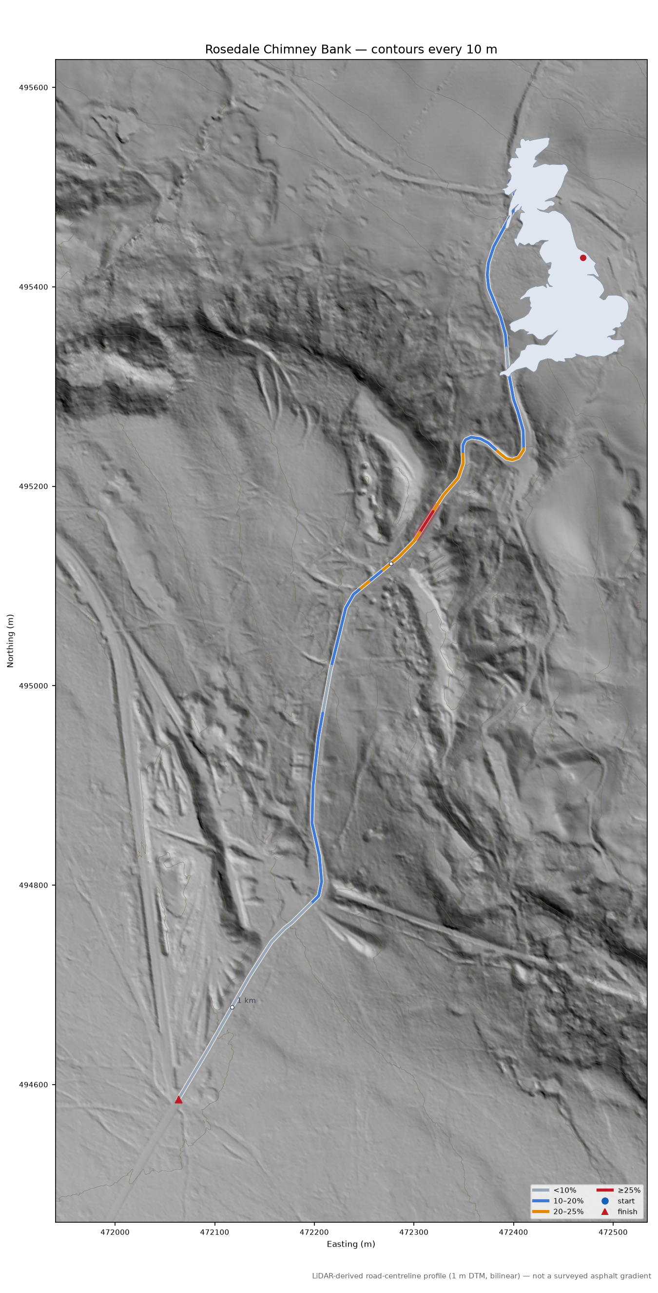 Rosedale Chimney Bank LiDAR hillshade map with contours