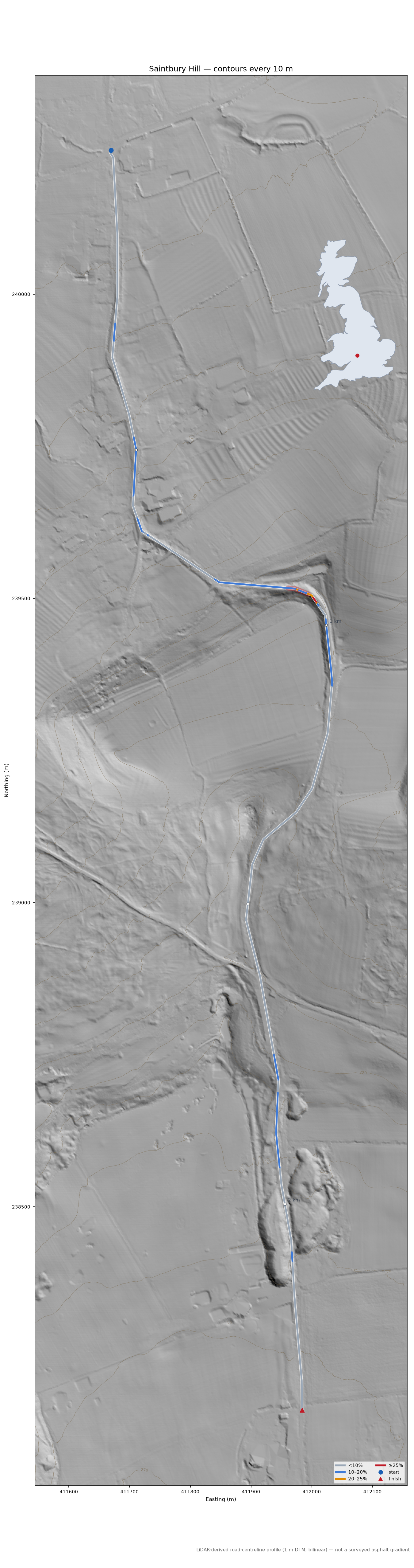 Saintbury Hill LiDAR hillshade map with contours