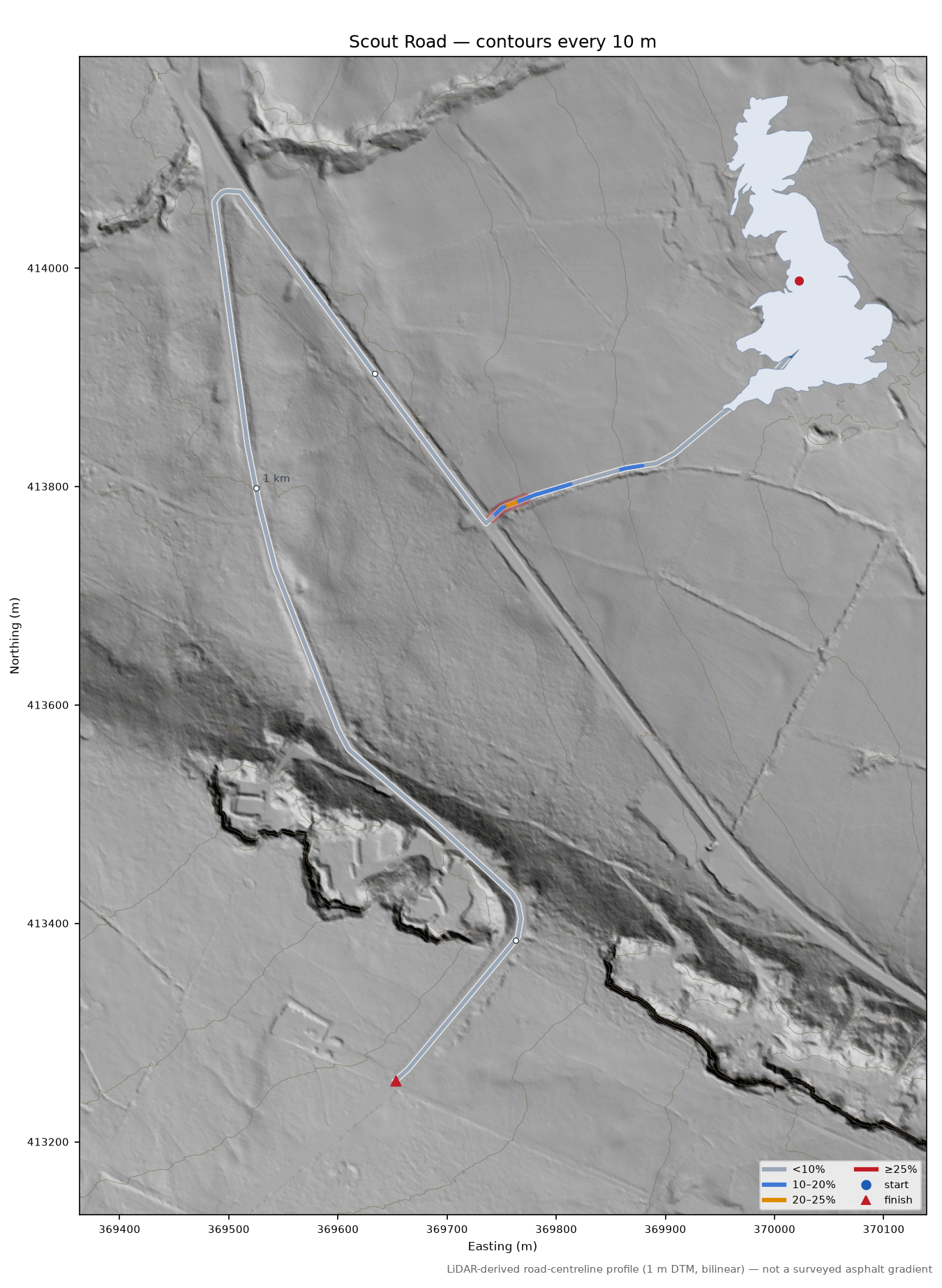 Scout Road LiDAR hillshade map with contours
