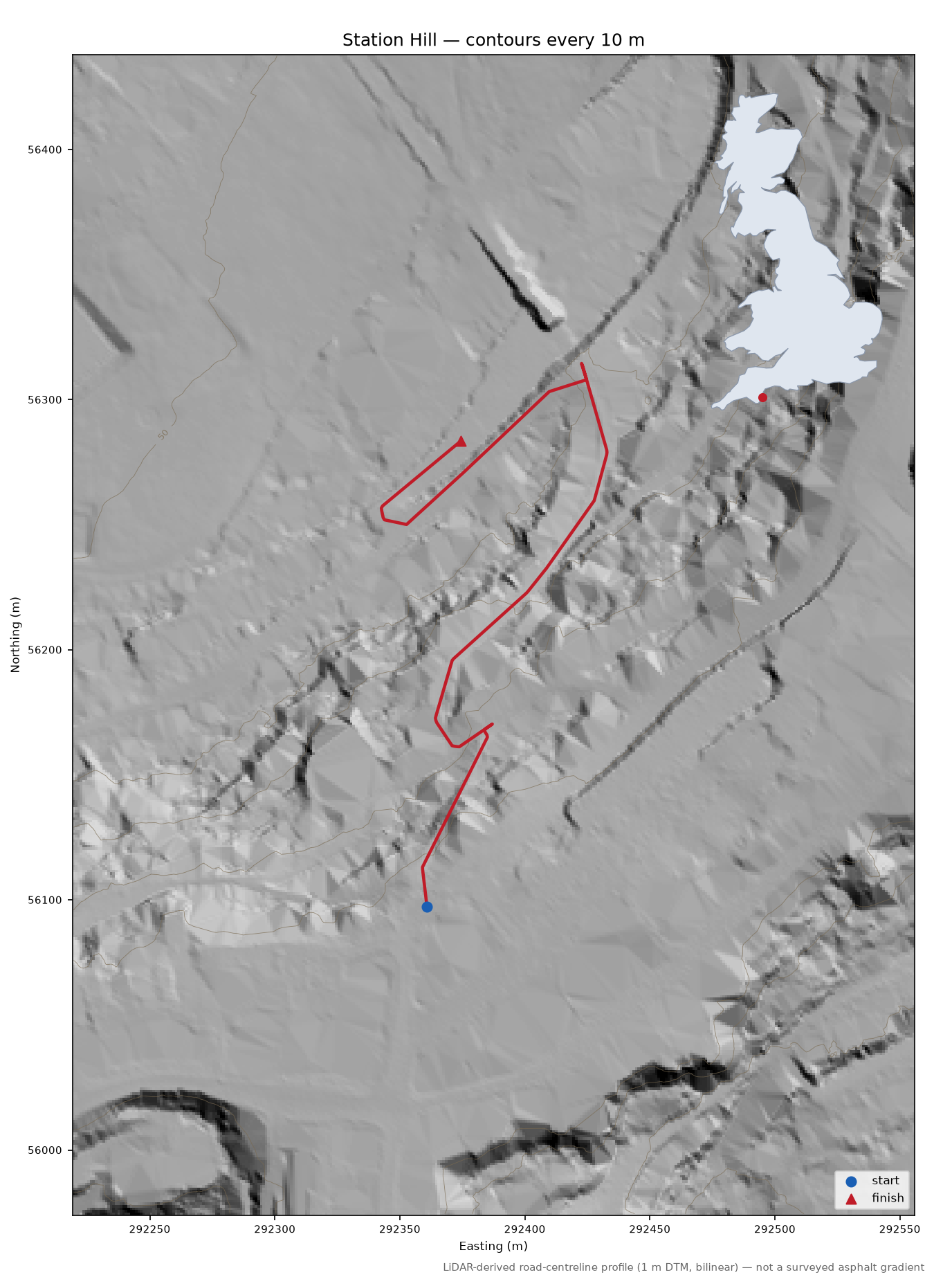Station Hill LiDAR hillshade map with contours