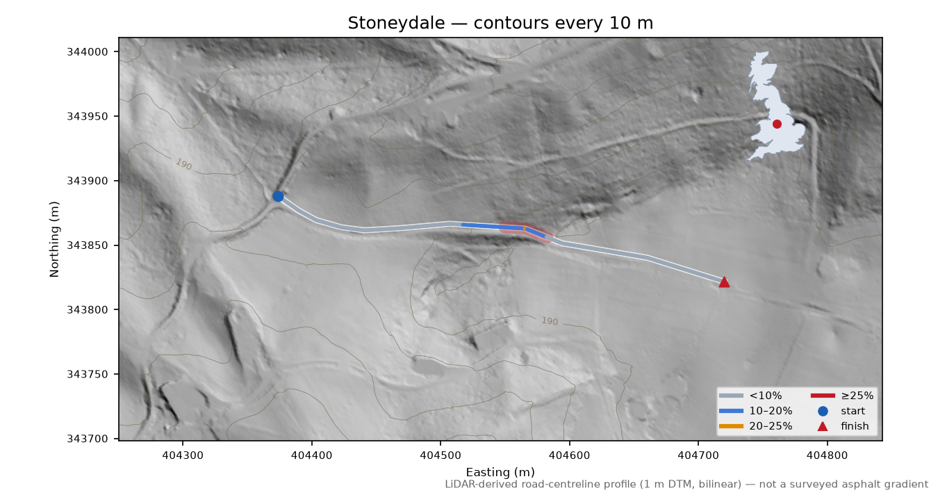 Stoneydale LiDAR hillshade map with contours