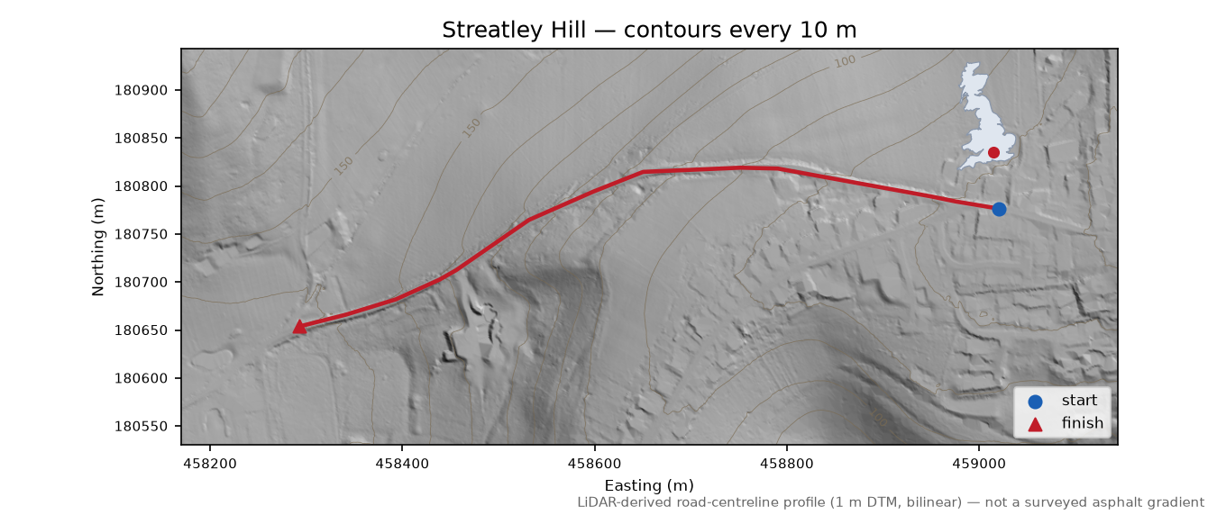 Streatley Hill LiDAR hillshade map with contours