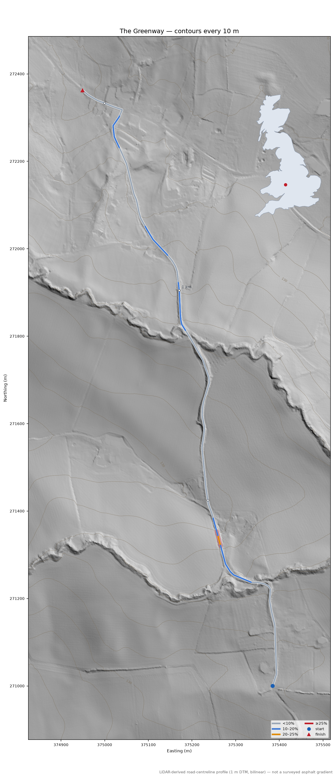 The Greenway LiDAR hillshade map with contours