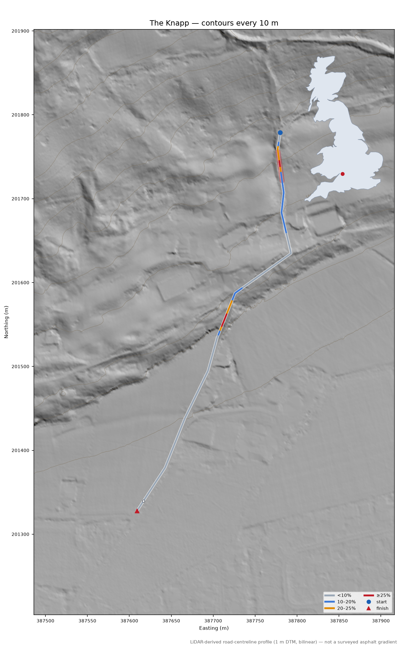 The Knapp LiDAR hillshade map with contours