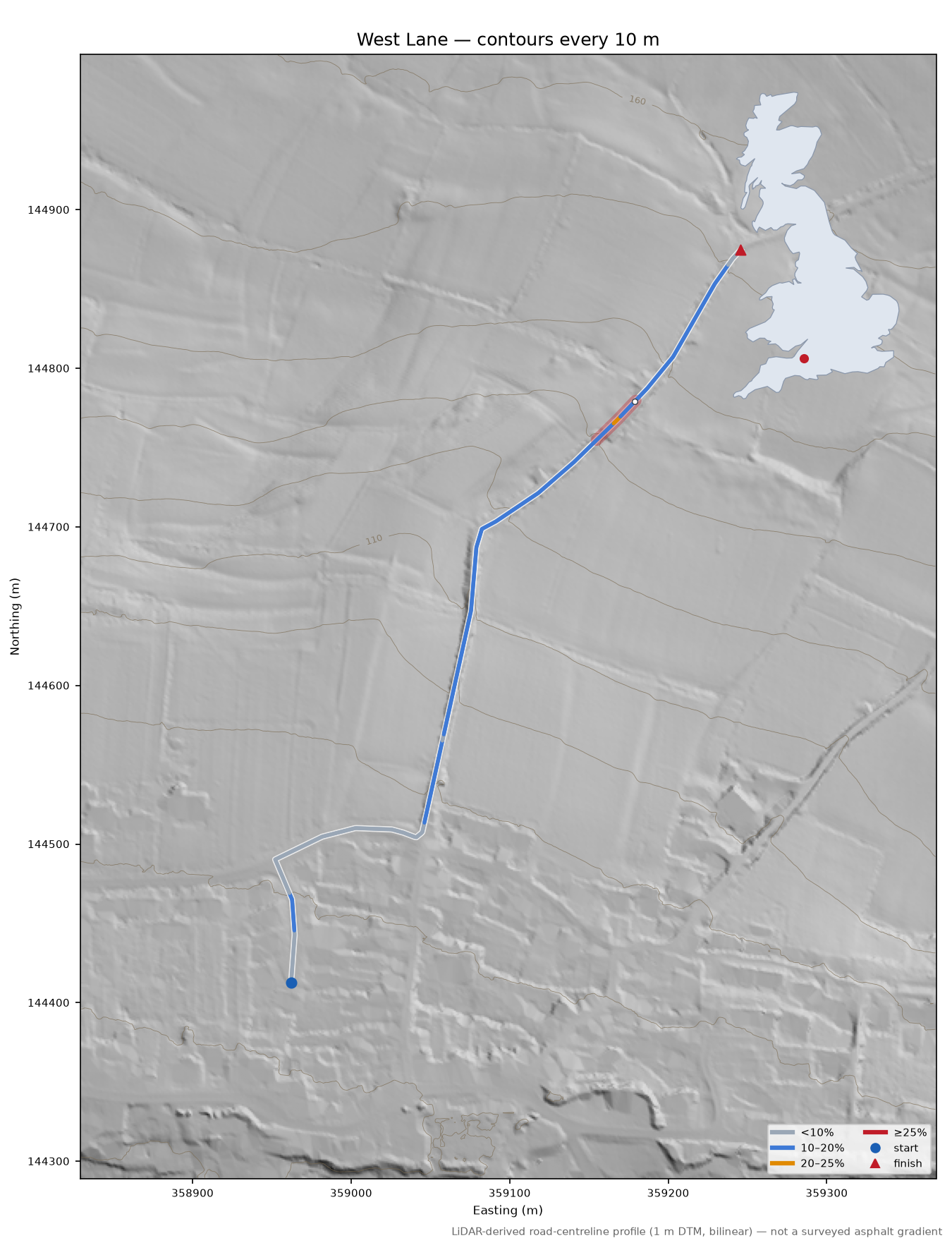 West Lane LiDAR hillshade map with contours