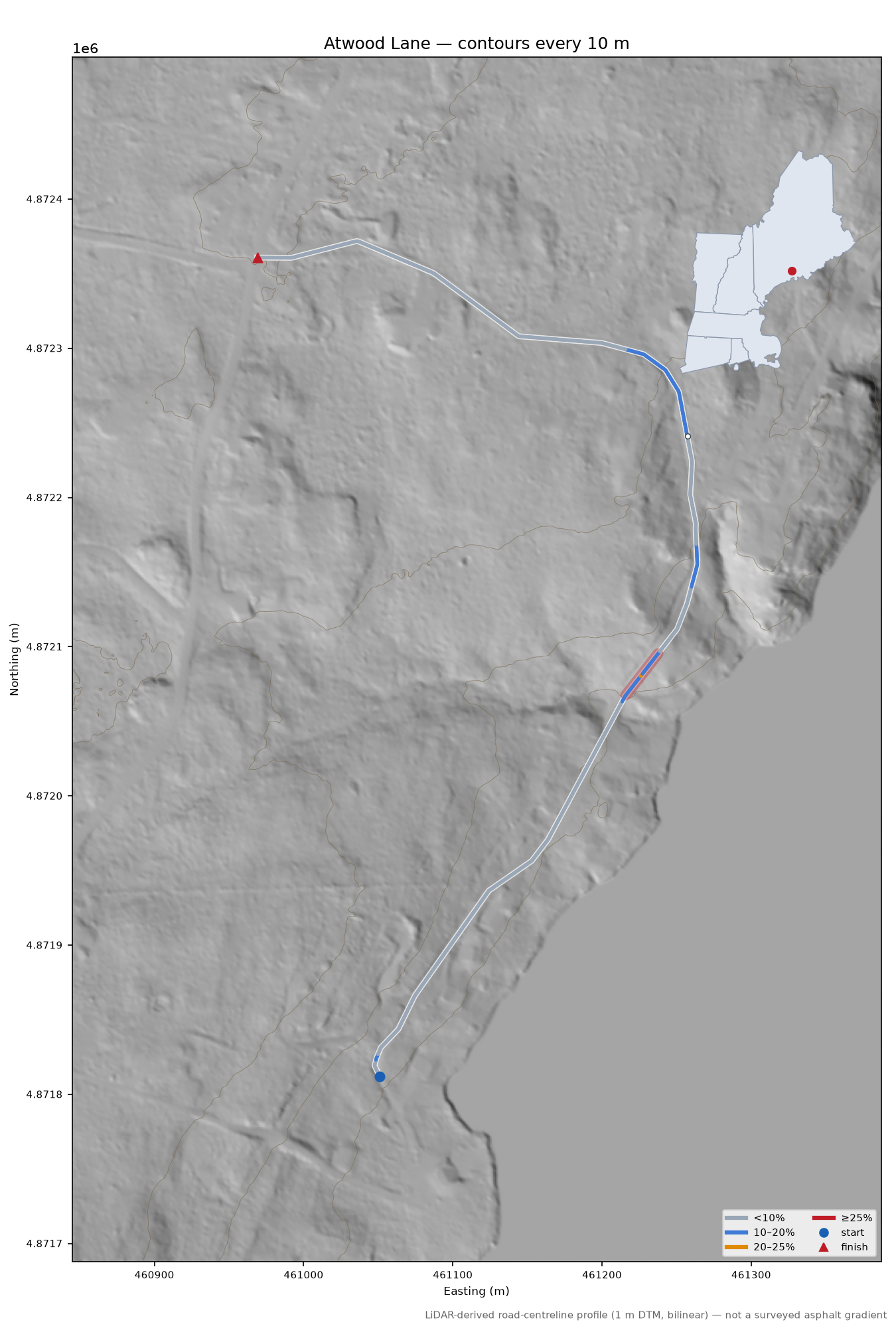 Atwood Lane LiDAR hillshade map with contours