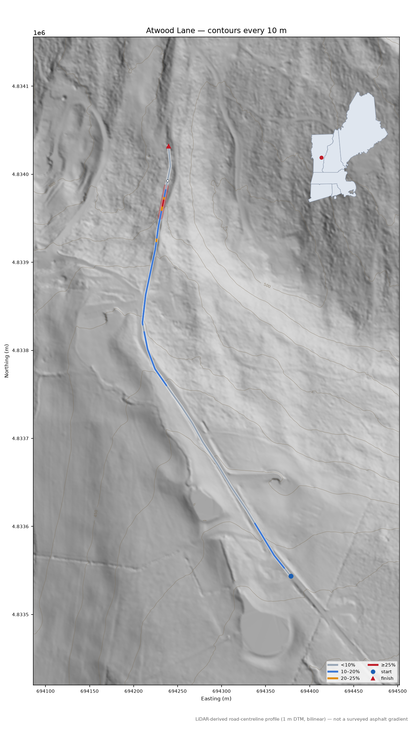 Atwood Lane LiDAR hillshade map with contours