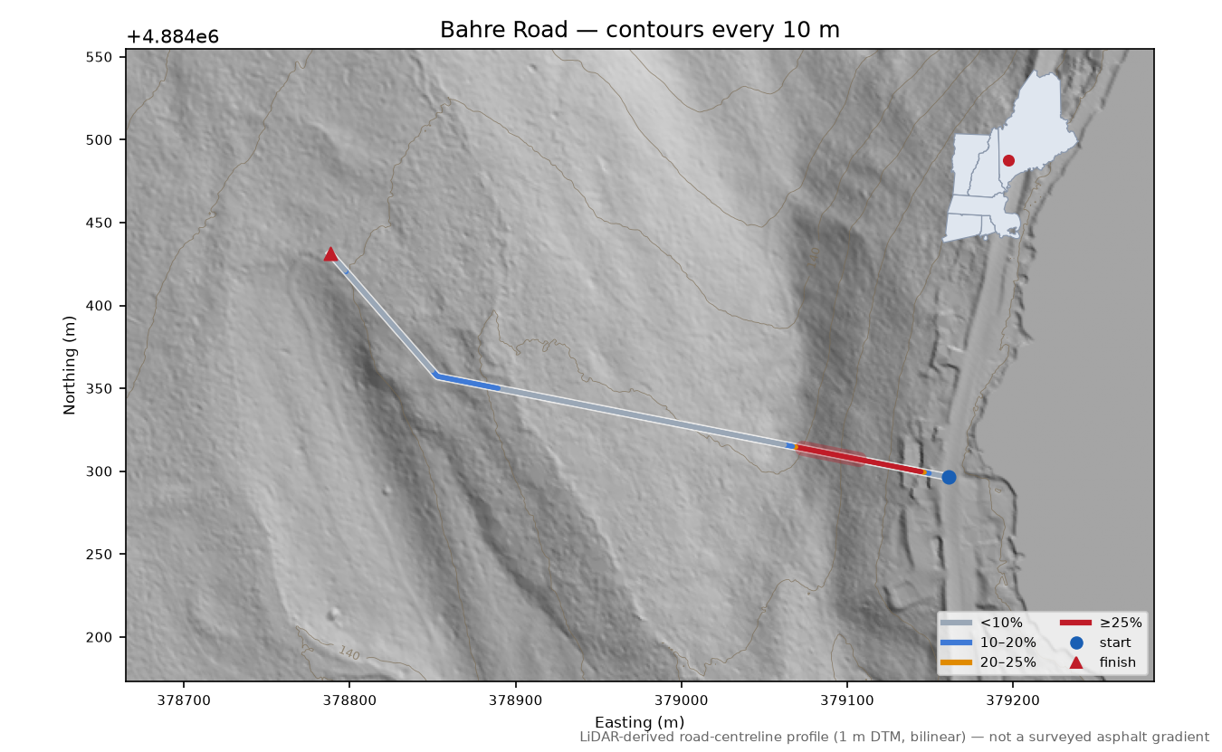 Bahre Road LiDAR hillshade map with contours