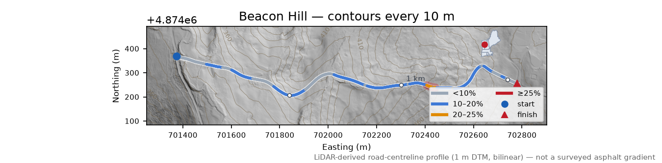 Beacon Hill LiDAR hillshade map with contours